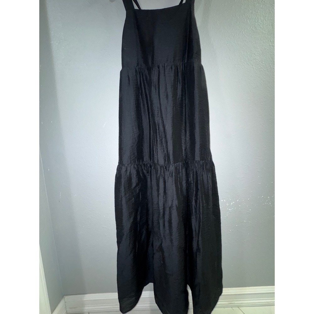 Halogen Black Tiered Maxi Dress Spaghetti Strap Square Neck NWT Large